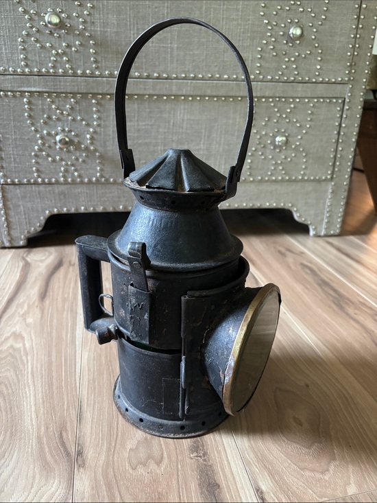 Other - Black Metal Lantern with Brass Trim - Rustic Accent